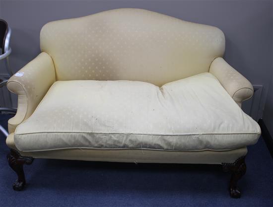 A George I style mahogany settee, with cabriole legs, W.130cm D.76cm H.88cm